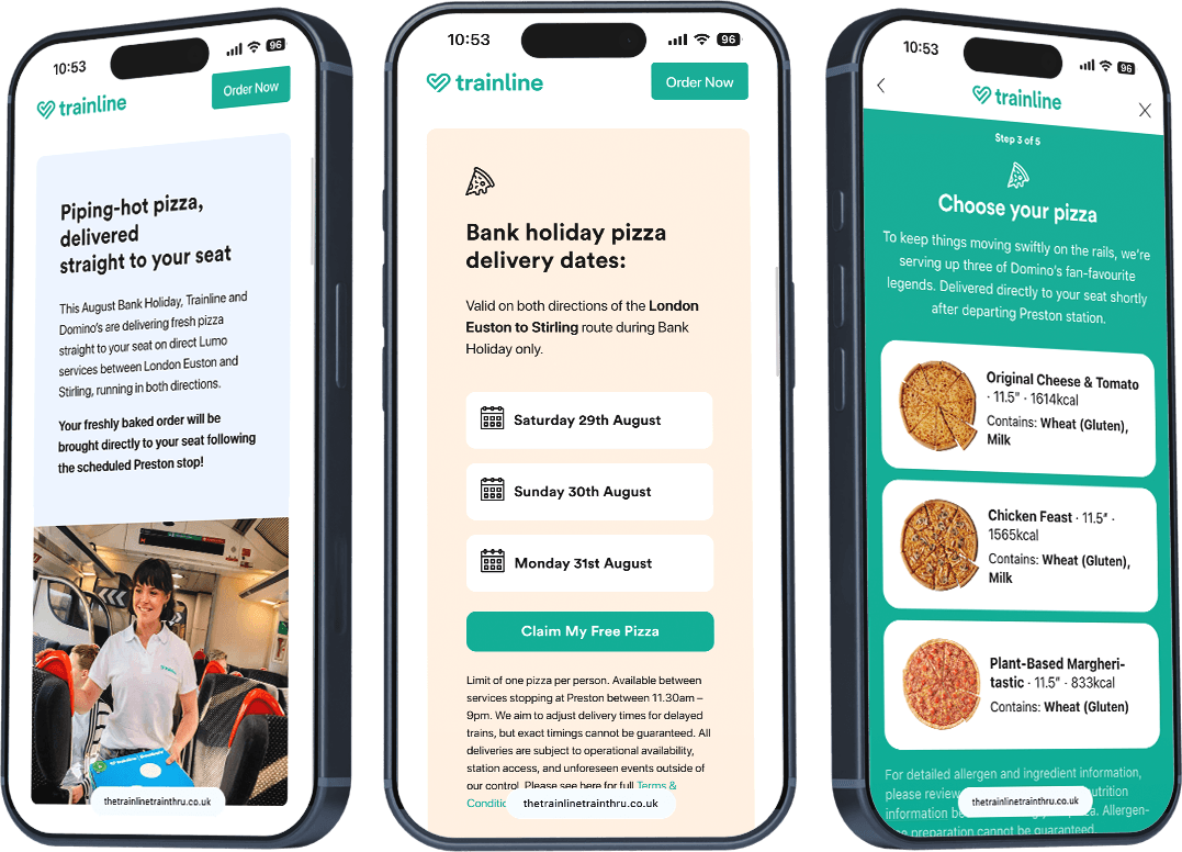 Trainline × Domino's - Website, Digital Marketing, Responsive 