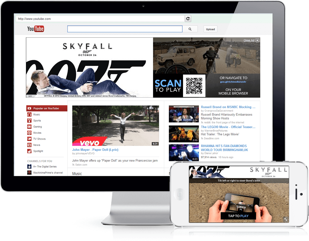 Skyfall Motorbike Chase - Youtube Masthead, Mobile Game 